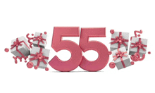 the number 55 is surrounded by gift boxes with bows