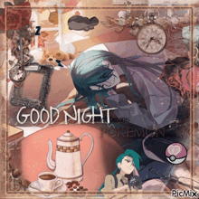 a picture of a man sleeping with the words good night written on it