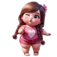 a cartoon doll wearing a pink shirt that says i love you