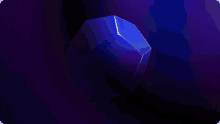 a blue cube is floating in the dark with a purple background