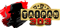 a logo for taipan 303 has a silhouette of a man smoking a cigar