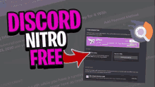 an advertisement for discord nitro free with a red arrow pointing to the subscription page