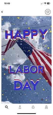 a phone screen says happy labor day with a flag in the background