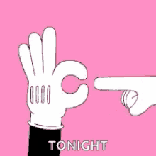 a cartoon hand is pointing at another hand with the words `` tonight '' written below it .