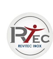 a logo for revitec inox shows a man with arms outstretched