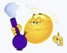 a smiley face is smoking a bong and giving a thumbs up .