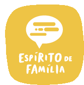 a yellow square with a white speech bubble and the words espiritu de familia written on it