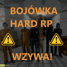 a group of people standing in a hallway with the words bojówka hard rp wzywa