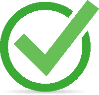 a green check mark inside of a green circle on a white background