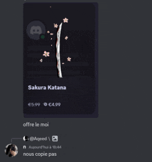 a screenshot of a sakura katana with a price of 4.99