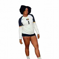 a woman is wearing a number 1 jersey