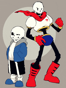 a drawing of two skeletons one of which has a scarf around his neck