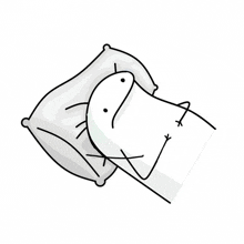 a drawing of a stick figure laying on a bed with a pillow