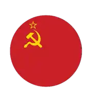 a red circle with a hammer and sickle and a star on top of it