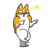 a cartoon cat is pointing at a star in the sky