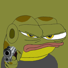 a cartoon of a frog holding a gun in his hand