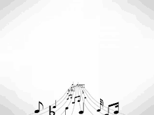 a bunch of music notes floating in the air on a white background .