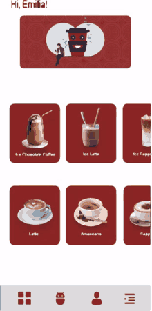 a display of different types of coffee including iced chocolate coffee