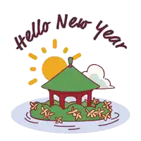 an illustration of a gazebo with the words hello new year