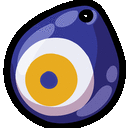 a cartoon evil eye with a yellow pupil and a black circle in the middle .