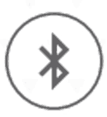 a black and white bluetooth icon in a circle on a white background .