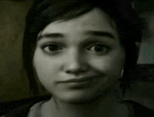 a black and white photo of a woman 's face with a serious look on her face