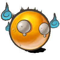 a cartoon drawing of an orange ball with tears running down its face