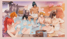 a group of anime characters are taking a bath