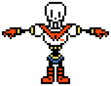 a pixel art drawing of papyrus with his arms outstretched .