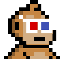 a pixel art of a monkey wearing 3d glasses .