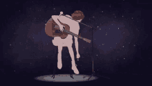 a naked man is playing a guitar in front of a microphone