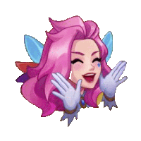 a cartoon girl with pink hair and white gloves is making a surprised face .