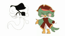 a drawing of a ghost and a drawing of a pirate parrot