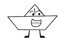 a drawing of a paper boat with a face and legs .