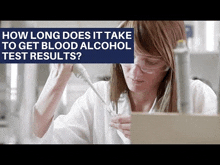 a woman in a lab coat and goggles is using a pipette to get blood alcohol test results .