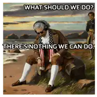 a painting of a man sitting on a rock with the words " what should we do " below him