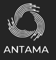 a black background with a white logo that says ' antama ' on it