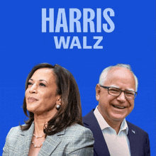 a poster for harris walz with a man and a woman