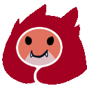 a cartoon drawing of a red monster with a smiling face .