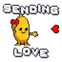 a pixel art drawing of a banana with the words sending love