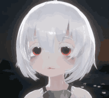 a girl with white hair and red eyes is making a funny face .