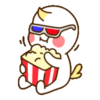 a cartoon character wearing 3d glasses and eating popcorn