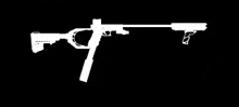 a white silhouette of a rifle on a black background .