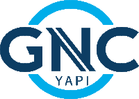 a blue and white logo for gnc yapı in a blue circle