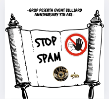 a drawing of a scroll that says stop spam on it