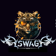 an illustration of a tiger with sunglasses and the word swag below it