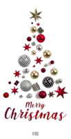 a merry christmas greeting card with a christmas tree made of decorations