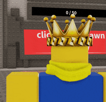 a yellow and blue block with a crown on it