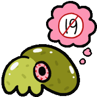 a cartoon drawing of a turtle with a thought bubble that says 19