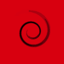 a red background with a black spiral in the center